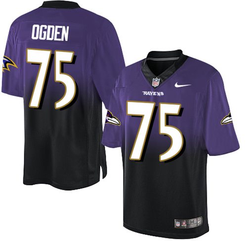Nike Ravens #75 Jonathan Ogden Purple/Black Men's Stitched NFL Elite Fadeaway Fashion Jersey
